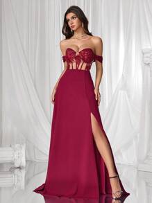 Coutiva 女士正式晚礼服（华丽装饰） - 酒紅色 - 查看 5