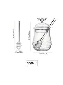 1pc Glass Honey Jar With Dipper And Lid Glass,Honey Pot With Dipper And Dustproof Lid For Home Kitchen - Clear - View 15