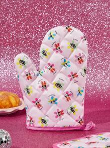 THE POWERPUFF GIRLS X SHEIN Blossom, Bubbles, Buttercup Pattern Cute Kitchen Baking Heat Insulation Products, 2 Options: Gloves/Mat, Oven-Friendly, Thickened Cotton Padding To Insulate Heat,Y2K - Pink - View 2
