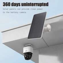 360°可旋转太阳能电池板充电器，适用于低压安防摄像头，兼容Micro USB和USB-C，可轻松安装门铃、灯和监控设备