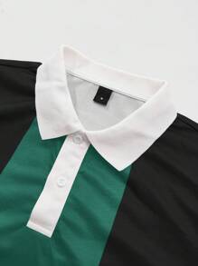 Manfinity Campus Court 男士休闲撞色纽扣半襟翻领 Polo 衫 - 彩色 - 查看 3