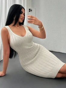 EURMUSE 女士毛衣裙优雅冬季造型 - 米色 - 查看 2