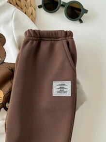 Bộ 2 áo nỉ chui đầu không tay có mũ trùm đầu hình gấu hoạt hình màu nâu cho bé trai/bé gái và quần dài thể thao, giản dị & dễ thương, mềm mại & thoải mái, thích hợp cho mùa xuân, mùa thu, mùa đông, trong nhà & ngoài trời - Cà phê nâu - Xem 6