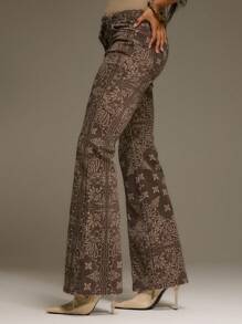 MUSERA 低腰佩斯利印花喇叭牛仔裤，西部乡村风，秋季街头服饰，节日优雅，Y2K性感可爱，90年代中西部秋季时尚春夏款 - 彩色 - 查看 3