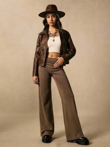 Easelle Boho Women Clothing Summer Casual Retro Metallic Confetti Brown Low Waist Mini Women Shorts - Brown - View 5