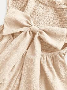 SHEIN Tween Girls' Backless Bow Decor Cross Strap Casual Sleeveless Dress - Beige - View 5