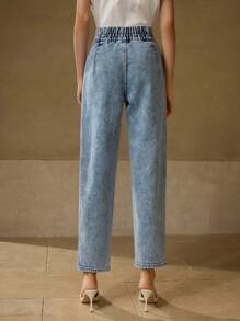 MOTF PREMIUM HIGH WAIST FOLD PLEATED SLANT POCKET TAPERED JEANS