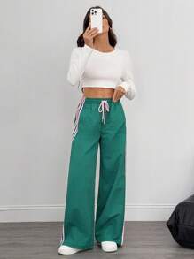 SHEIN Tall Quần sọc tương phản thường ngày dành cho nữ - màu xanh lá - Xem 6