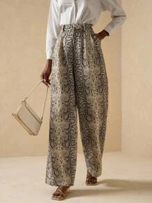 Vesra 女士宽松高腰休闲时尚蛇皮印花裤 - 杏色 - 查看 1