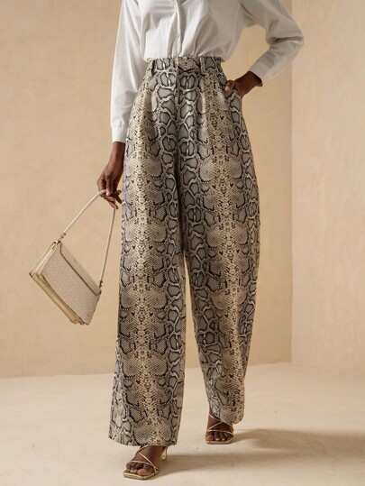 Vesra Women's Loose High Waist Casual Fashion Snake Skin Print Pants