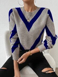 EMERY ROSE 2024 Autumn/Winter New Arrival Geometric Striped Pullover Sweater Knit Pullover Fall - Multicolor - View 3