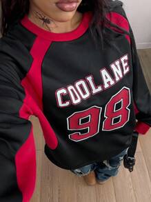 Coolane 女士秋冬街头运动休闲图案撞色长袖卫衣