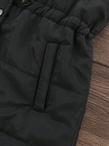 Sparklyn Tween Girls' Hooded Cinched Waist Padded Vest, Mid-Length Zipper, Sleeveless Jacket, Versatile For Autumn/Winter Fall - Black - View 6