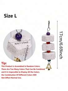 1pc Multi-Color Parrot Beak Grinding Calcium Stone With Bell Cage Toy, Floral Hanging Style Chew Toy, Suitable For Cockatiel, Lovebird, Parakeet, Hamster, Rabbit