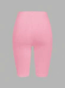 SHEIN EZwear 純色休閒短款緊身褲，適合夏秋季，女款緊身剪裁，適用於皮拉提斯健身房，黑色、淺粉色、白色 - 彩色 - 查看 9