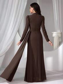 Coutiva 女式立领长款晚礼服 - 咖啡棕 - 查看 2