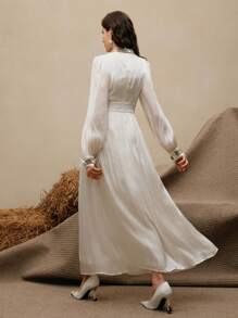 Anewsta Women's High-End Elegant Flowing Rhinestone Embellished Long Dress - White - View 3