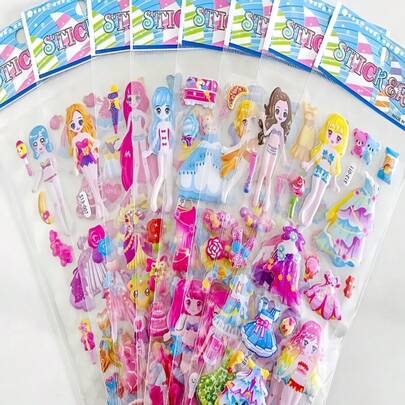 8packs Random Cute Cartoon Dress Up Girl Stickers: Kawaii 3D PVC Stickers, Aesthetic Laptop Decoration, Water Bottle, Phone Case, Diary, Scrapbook Fun Gifts