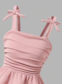 SHEIN Tween Girl Bow Strap Pleated Elegant Dress - Dusty Pink - View 3