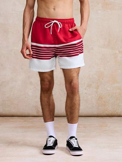 Surfspeed 男士条纹印花抽绳腰沙滩短裤