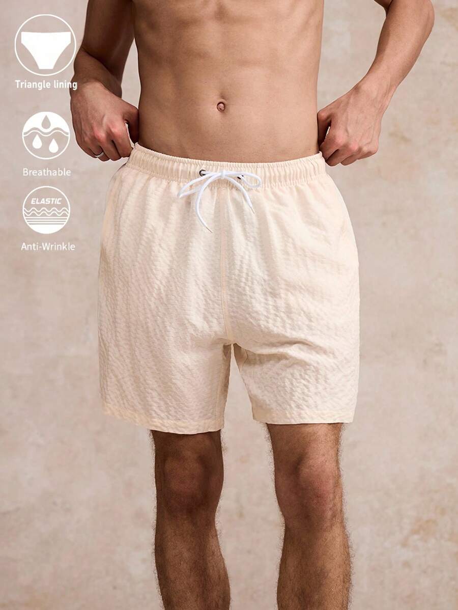 Surfspeed Quần short đi biển họa tiết hoa trơn màu có dây rút cho nam - Màu be - Xem 1