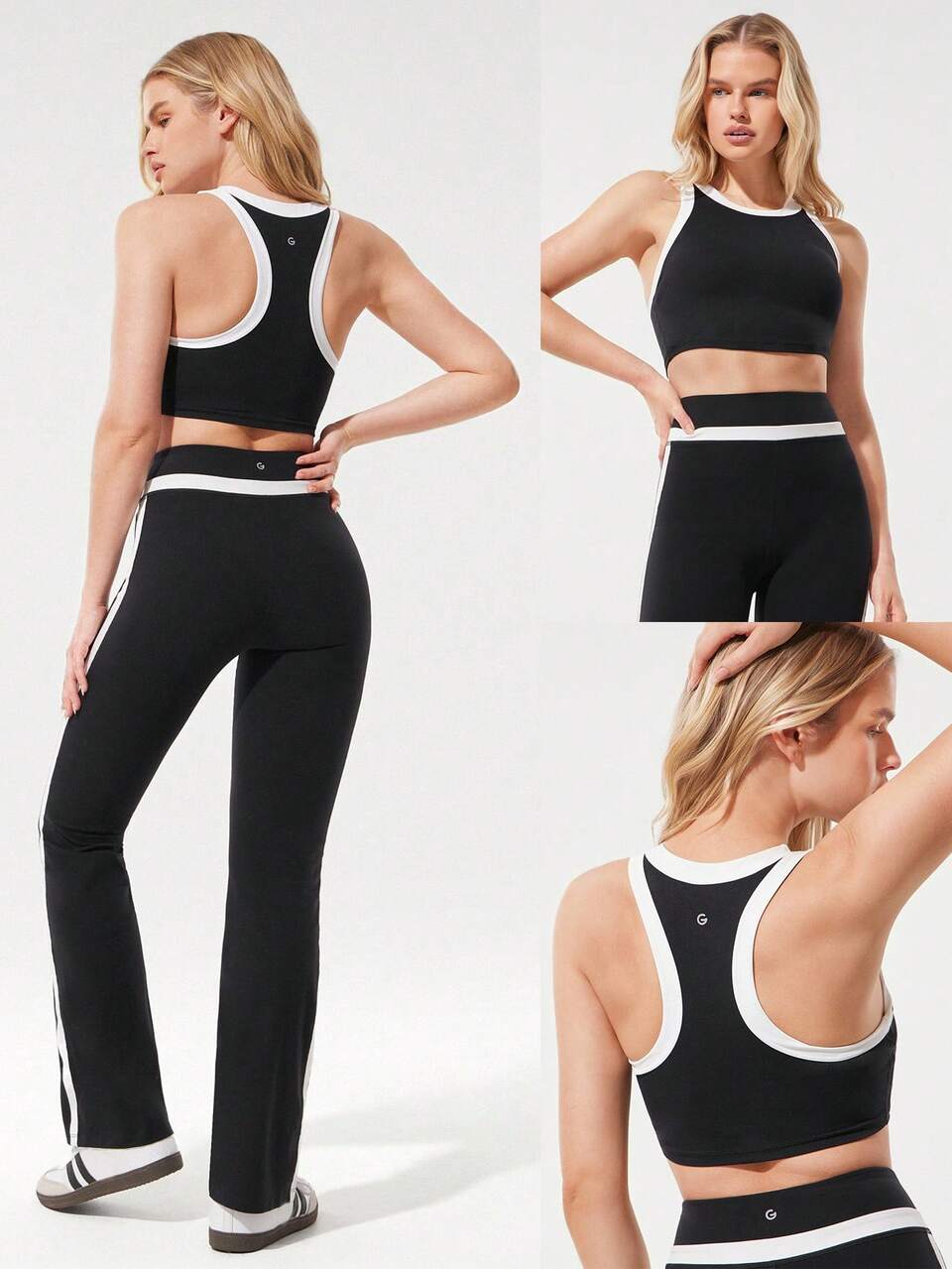 FeatherFit™ Bold Glow Soft Sweat-Wicking Stretchy Contrast Color Trim Wide Edge Racerback Cropped Tank Top Yoga Pilates Gym Spring