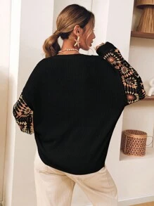 SHEIN VCAY Plus Size Women Crochet Floral Drop Shoulder Loose V-Neck Pullover Sweater, Casual For Home & Travel, Autumn/Winter, White Fall