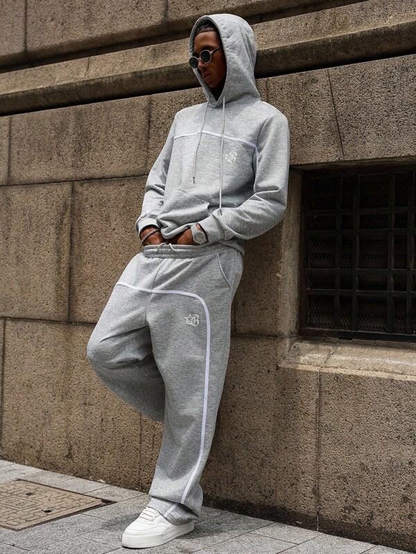 PAVTROS Manfinity Streetrush Men's Street Style Gothic Letter Print Drawstring Hoodie Set ,Fall Clothes