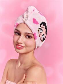 Betty Boop x SHEIN 1条贝蒂图案刺绣超强吸水干发巾，心形设计，适合所有发质和长度，吸水速干，礼品之选，派对、节日、情人节等场合的理想礼物。 - 粉色 - 查看 9