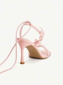 CUCCOO CHICEST 女士优雅蝴蝶结交叉踝带方头细高跟凉鞋，仿皮，浅粉色，适合正式场合、约会、派对、海滩、度假 - 淺粉色 - 查看 8
