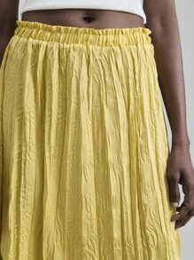 Ontre 女士纯色弹力腰褶裥长裙，简约时尚商务休闲风，适合音乐会、波西米亚海滩度假等场合 - 綠色 - 查看 5