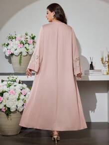 Al Najma V-Neck Tie Sleeve Embroidered Flare Dress, Spring Autumn - Pink - View 2