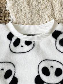 SHEIN 男婴幼儿新生儿0-3岁秋冬毛绒法兰绒可爱熊猫家居服和外套卫衣套装 - 黑與白 - 查看 7