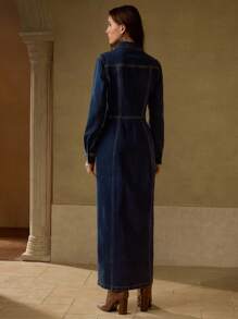 MOTF PREMIUM BUTTON UP SLANT POCKET DENIM DRESS