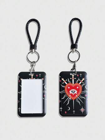 Goth 1pc Dark Gothic Slide Cover Card Holder, ID Card Case, Pass Case, Back To School