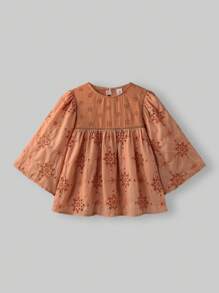 Maija Kids Maija Kids 少女宽松刺绣衬衫，上衣，返校季，夏季上衣，Y2K风格，女童服装，秋季，度假，波西米亚风上衣 - 駝色 - 查看 4