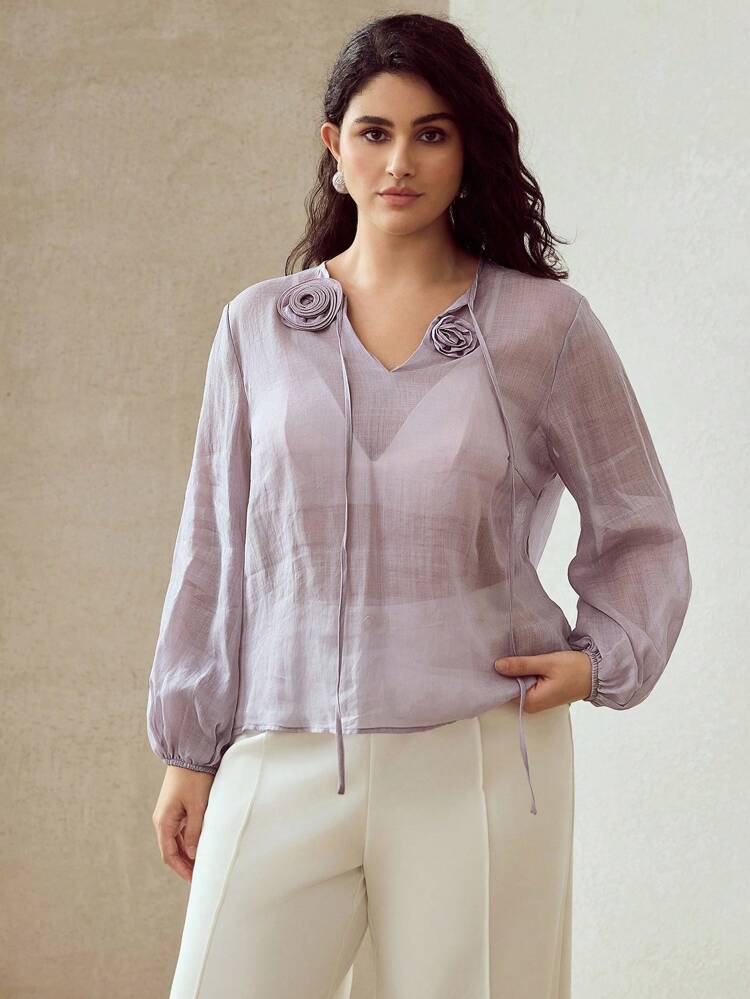 PLUS SIZE LINE SHEER BLOUSE