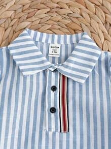 2 件婴儿男孩/女孩休闲运动学院风彩色条纹丝带短袖衬衫和白色短裤套装，适合日常穿着、春夏季，适合生日派对、洗礼、1 岁生日庆祝、派对、表演、婚礼和其他场合