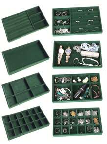 1/4/5PCS Jewelry Display Tray, Stackable Drawer Jewelry Storage Box, Velvet Grid Jewelry Organizer Tray, Multi-Purpose Jewelry Box For Rings, Earrings And Necklaces, Large Capacity Drawers For Easy Classification And Space-Saving Back To School