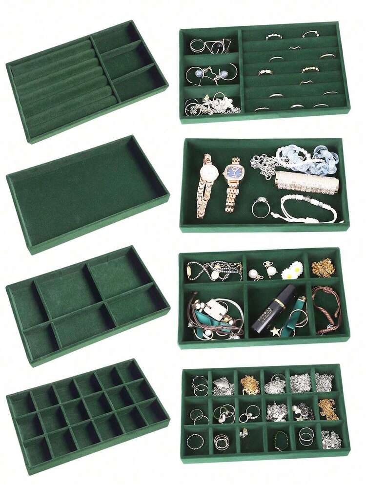 1/4/5 件珠宝展示托盘，可堆叠抽屉式珠宝收纳盒，天鹅绒网格珠宝整理托盘，多用途珠宝盒，用于戒指、耳环和项链，大容量抽屉，方便分类，节省空间，适合返校 - 彩色 - 查看 1