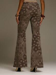 MUSERA 低腰佩斯利印花喇叭牛仔裤，西部乡村风，秋季街头服饰，节日优雅，Y2K性感可爱，90年代中西部秋季时尚春夏款 - 彩色 - 查看 4