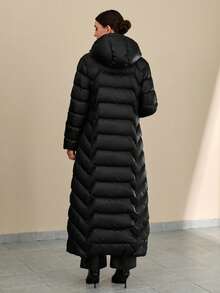 CLARA VERO Women Solid Color Zipper And Pocket Detailed Long Winter Coats - Black - View 2
