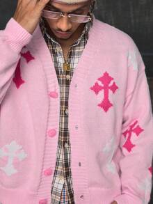 AXEPEAK Áo len nam tay dài cài nút phía trước thời trang thường ngày, áo khoác cardigan màu hồng, cho mùa thu đông - Hồng - Xem 1