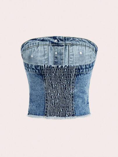 SHEIN MOD Summer Casual Washed Front Button Camisole Denim Top
