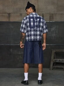AXEPEAK Camisa holgada retro de hombre con estampado de cuadros y recortes, casual, para verano, estilo emo - Multicolor - Ver 5