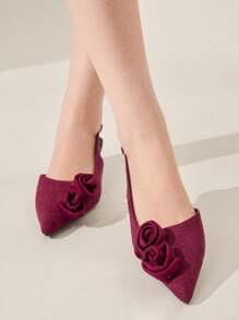 CUCCOO CHICEST Women's Elegant Romantic Suede-Like Pointed Toe Kitten Heel Pumps, Wine Red Floral Rose Design, Suitable For Formal Occasions, Weddings, Parties, Holidays - Burgundy - View 2