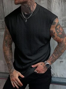 Manfinity CasualCool 男士宽肩无袖背心，非常适合夏季海滩旅行 - 黑色 - 查看 5