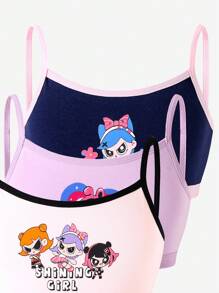 3件套可爱嘻哈飞女孩印花棉质舒适吊带背心和平角短裤内衣套装适合年轻女孩返校时尚