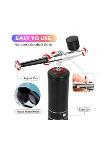 1set Spray Guns, Airbrush Kit With Compressor - 48PSI Rechargeable Cordless Non-Clogging High-Pressure Air Brush Set With 0.3mm Nozzle And Cleaning Brush Set For Nail Art, Painting, Cake Decor Tools