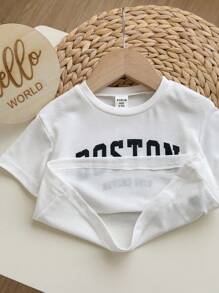 Baby Boy/Girl Casual Street Style Letter Print Short Sleeve Top Elastic Waist Color Block Pants Set - Multicolor - View 6